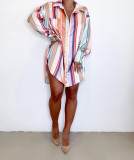 Colorful Striped Long Sleeve Loose Shirt Dress HMS-5498