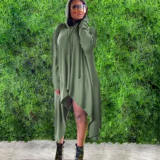 Casual Loose Hooded Irregular Midi Dress QSF-51032