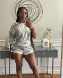 Casual Printed Long Sleeve Two Piece Shorts Set NIK-257