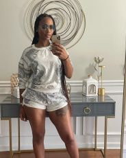 Casual Printed Long Sleeve Two Piece Shorts Set NIK-257