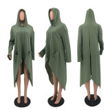 Casual Loose Hooded Irregular Midi Dress QSF-51032