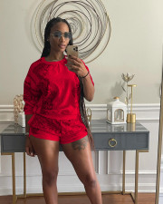 Casual Printed Long Sleeve Two Piece Shorts Set NIK-257