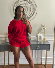 Casual Printed Long Sleeve Two Piece Shorts Set NIK-257