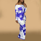 Casual Printed Slash Neck Long Sleeve Jumpsuit OMY-80050