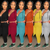 Casual Sports Solid Zipper Hoodie 2 Piece Suits GLF-10028