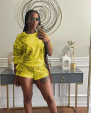 Casual Printed Long Sleeve Two Piece Shorts Set NIK-257
