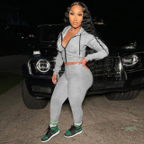 Casual Sports Solid Zipper Hoodie 2 Piece Suits GLF-10028