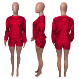 Casual Printed Long Sleeve Two Piece Shorts Set NIK-257