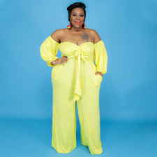 Plus Size Off Shoulder Long Sleeve Wide Leg Jumpsuit NNWF-7294