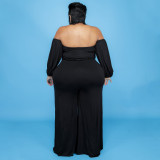 Plus Size Off Shoulder Long Sleeve Wide Leg Jumpsuit NNWF-7294