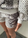 Casual Printed Long Sleeve Two Piece Shorts Set NIK-257