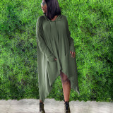 Casual Loose Hooded Irregular Midi Dress QSF-51032