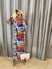 Sexy Printed Mesh Long Sleeve Maxi Dress BGN-191-2
