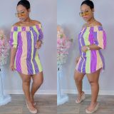 Fashion One Word Collar Print Mini Dress NY-2145