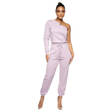 Casual Solid One Shoulder Long Sleeve 2 Piece Pants Set MDF-5255