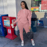 Plus Size Solid Hoodie Sweatpants Two Piece Suits YIM-213
