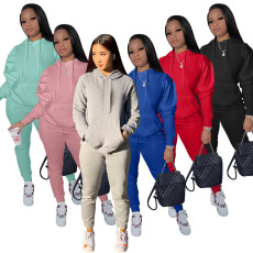 Plus Size Solid Hoodie Sweatpants Two Piece Suits YIM-213