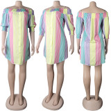 Fashion One Word Collar Print Mini Dress NY-2145