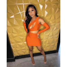 Sexy Solid Hollow Out Long Sleeve Mini Dress DDF-88121