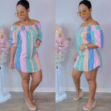 Fashion One Word Collar Print Mini Dress NY-2145