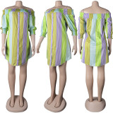 Fashion One Word Collar Print Mini Dress NY-2145