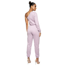Casual Solid One Shoulder Long Sleeve 2 Piece Pants Set MDF-5255