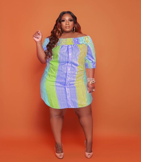 Plus Size Fashion Off Shoulder Print Mini Dress NY-2149