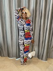 Sexy Printed Mesh Long Sleeve Maxi Dress BGN-191-2