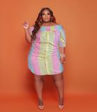 Plus Size Fashion Off Shoulder Print Mini Dress NY-2149
