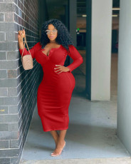 Plus Size Solid Full Sleeve Long Dress FNN-8629