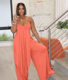 Plus Size Solid Split Sling Top Wide Leg Pants 2 Piece Sets OLYF-6035-1