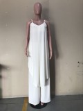 Plus Size Solid Split Sling Top Wide Leg Pants 2 Piece Sets OLYF-6035-1