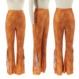 Solid Tassel Mid-Waist Casual Flared Pants SFY-2132