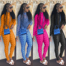 Casual Printed Long Sleeve Slim Zipper Jumpsuit MAE-2116
