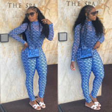 Casual Printed Long Sleeve Slim Zipper Jumpsuit MAE-2116