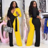 Plus Size Contrast Color Patchwork Sashes Jumpsuit WPF-80288
