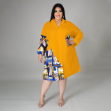 Plus Size Casual Loose Pachwork Shirt Dress HNIF-DHN004