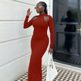 Solid Hollow Out Long Sleeve Slim Maxi Dress YMEF-5034