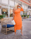 Sexy Solid One Shoulder Ruffled Split Long Dress BLX-8227