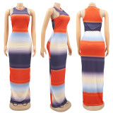 Sexy Striped Sleeveless Slim Maxi Dress HNIF-HN014