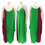 Plus Size Contrast Color Loose Sling Maxi Dress HNIF-DHN005