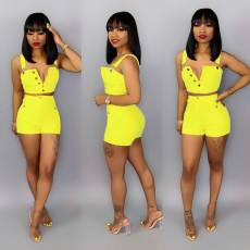 Plus Size Fashion Denim Sling Vest And Shorts Two Piece Sets SH-S3536