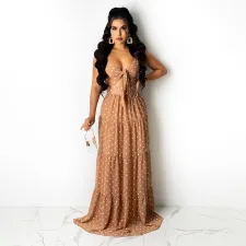 Plus Size Polka Dot Spaghetti Strpa Maxi Dress HNIF-HN032