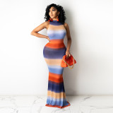 Sexy Striped Sleeveless Slim Maxi Dress HNIF-HN014
