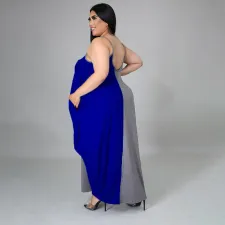 Plus Size Contrast Color Loose Sling Maxi Dress HNIF-DHN005