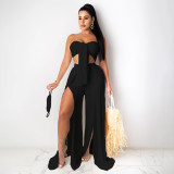 Sexy Solid Tube Top Split Pants Two Piece Sets HNIF-HN027