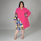 Plus Size Casual Loose Pachwork Shirt Dress HNIF-DHN004