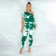 Casual Printed Off Shoulder Two Piece Pants Set HNIF-HN024
