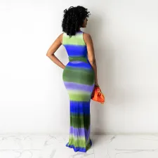 Sexy Striped Sleeveless Slim Maxi Dress HNIF-HN014