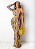 Plus Size Printed One Shoulder Maxi Skirt 2 Piece Sets HNIF-HN008